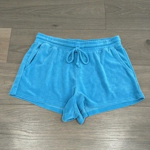 FABLETICS Aqua Blue Terry Towel Drawstring Lounge Comfy Beach Shorts Size Large - Picture 1 of 12