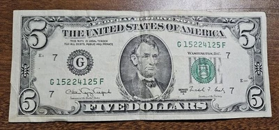 1988A $5 Federal Reserve Note Circulated - Image 1 of 2