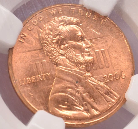 2006 1c Lincoln Cent Strong Clashed Dies NGC MS63 Red Cover