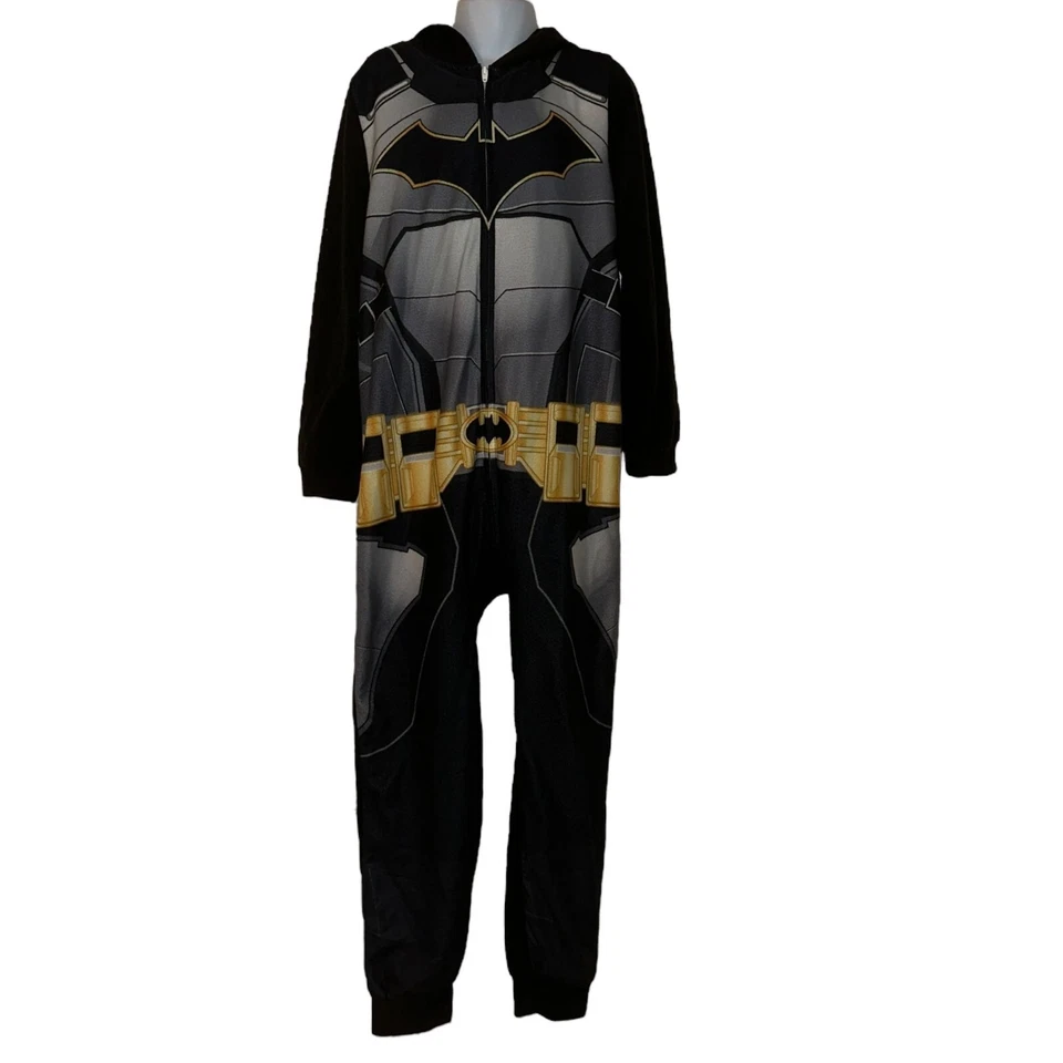 DC Comics Batman Pijama Niños Grandes 8 Negro Ligero Polar Pijamas Unionsuit Capucha Foto 1 de 4