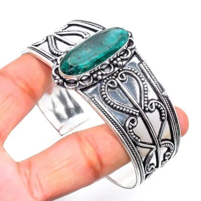 Brazalete ajustable de plata 925 con piedras preciosas esmeralda Skota Mines hecho a mano Foto 1 de 3