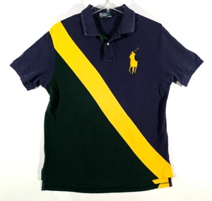Vintage Polo Ralph Lauren Shirt Men's XL Blue Green Yellow BIG Pony Rugby 90s - Picture 1 of 14