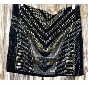 embellished mini skirt Size L beaded Black gold silver for western concert - Picture 1 of 2