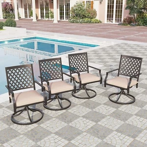 4 Pieces Patio Chair Outdoor Swivel Dining Chairs With Brown Cushion US Stock - Picture 1 of 8