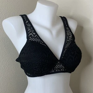 Beachsissi Lace Patchwork V Neck Black Bikini Top Women’s Size Large L Swim Suit - Picture 1 of 8