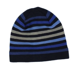 Beanie Strickmütze Damen Herren streifen Mütze mehrfarbig reine Wolle - Picture 1 of 2