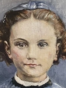 Interessantes kleines antikes Öl Portrait Gemälde eines jungen Mädchens. 1912. - Bild 1 von 24