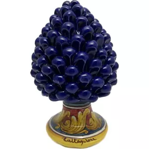 Pigna in ceramica siciliana di Caltagirone colore blu decorata a mano 21 cm - Imagen 1 de 3