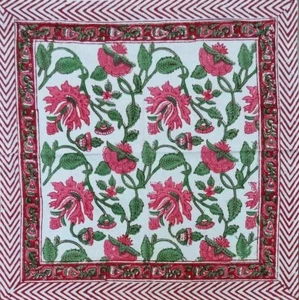 Cotton Floral Block Print Napkins Table Linen Red 18 x 18 inches - Picture 1 of 1