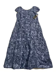Alex Evenings Womens Tea Length Dress w/ Rosette Detail Blue 8 NEW Brushed Peri - Picture 1 of 12