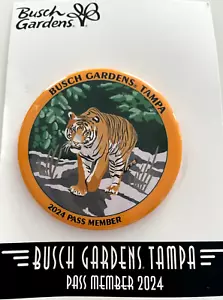 New! Busch Gardens Tampa 2024 Pass Member Badge Button Pin - Tiger - Picture 1 of 4