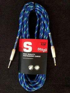 Stagg High Quality Instrument Cables-20' (6mm) SGC6VT--Blue Tweed--Free Shipping - Picture 1 of 2