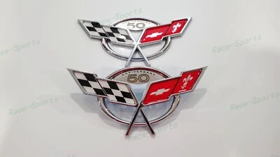 2 шт хромированных передних и задних эмблем к 50-летию креста флаги 1997-2004 C5 Corvette - Изображение 1 из 4