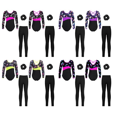 Kids Girls Set Long Sleeve Suit Ballet Outfits Sports Dancewear Activewear - Image 1 of 4