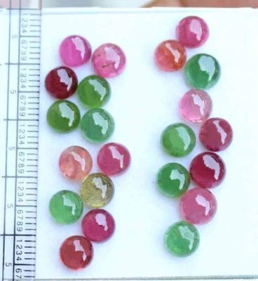 24.10 Ct Natural Tourmaline 6.5 mm Round Cabochon Multi Color Loose Gemstones - Image 1 of 4