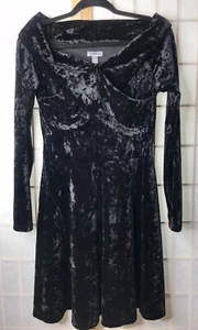 Chelsea 28 Retro Glam Cocktail Dress Med Black Crushed Velvet Wide Shoulder EC - Picture 1 of 6