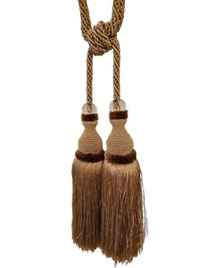 Cortina Corbata Flecos Dorados Doble Borla Cristal Cuentas Trenzado 30"" Juego 2 Lujo - Imagen 1 de 6