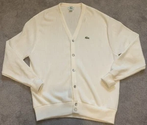 Izod Lacoste Cardigan Sweater Mens Extra Large Ivory Off White Vintage - Picture 1 of 5