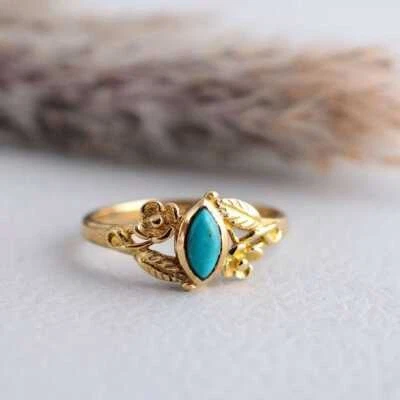 Turquoise Ring Brass Gold Women Ring Promise Engagement Ring Handmade GiftForHer - Image 1 of 4