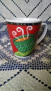 Tall Latte Espresso Coffee Mug Steaming Cuppa Joe Java Stoneware Colorful EUC  - Picture 1 of 7