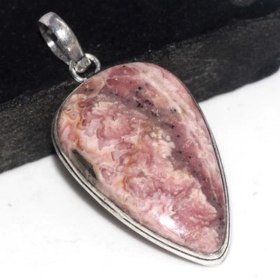 Rhodochrosite 925 镀银手工吊坠 2 英寸时尚珠宝 GW — 第 1/3 张图片