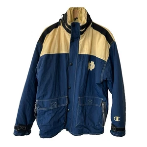 Vintage Notre Dame Champion Mantel Herren Large blau gelb Stickerei Nylon warm - Bild 1 von 18