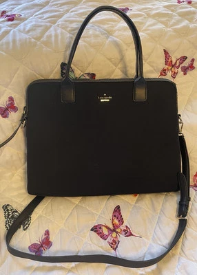 KATE SPADE Black Neoprene/Leather Laptop Messenger Top Handle Bag-MINT - Image 1 of 4
