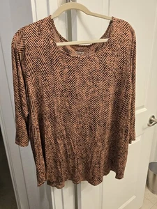 Women's EVRI Knit Top Rust Multicolor Blouse Scoop Neck Stretch Fabric Sz 2X - Picture 1 of 5