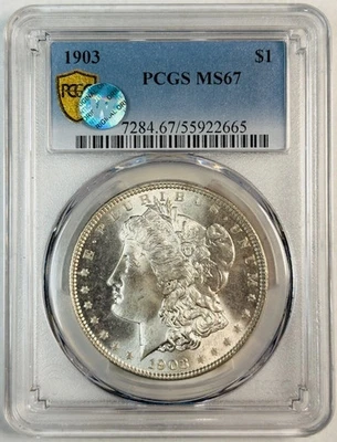 1903 年 P 版摩根银元 PCGS MS-67 瞄准器白色 — 第 1/3 张图片