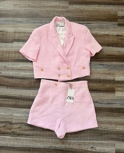 Zara 2 Pieces Textured Weave Blazer And Shorts Set L - Picture 1 of 9