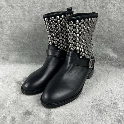 Botas de motocicleta Rebecca Minkoff para mujer Saida de cuero con tachuelas talla 8 negras Foto 1 de 4