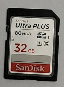 Sandisk 32GB Ultra Plus SDXC UHS-I Card Class 10 80MB/s - SDSDUSC-032G-AN6IN - Picture 1 of 2