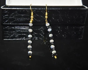 Elegant Black and White Spinel Beaded Dangle Earrings with Gold-Tone Hooks - Picture 1 of 3