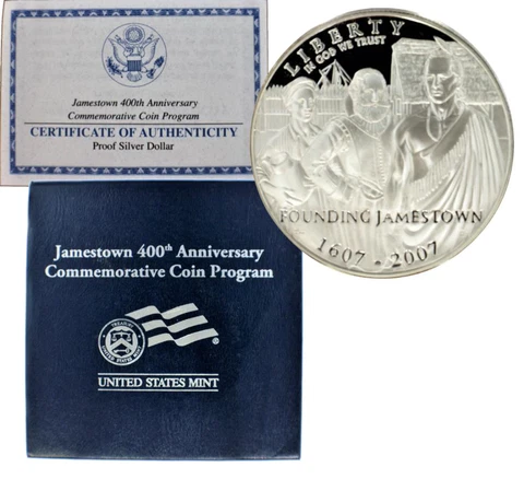 2007-P Jamestown 400th Anniversary Commemorative Silver Dollar Proof Cover
