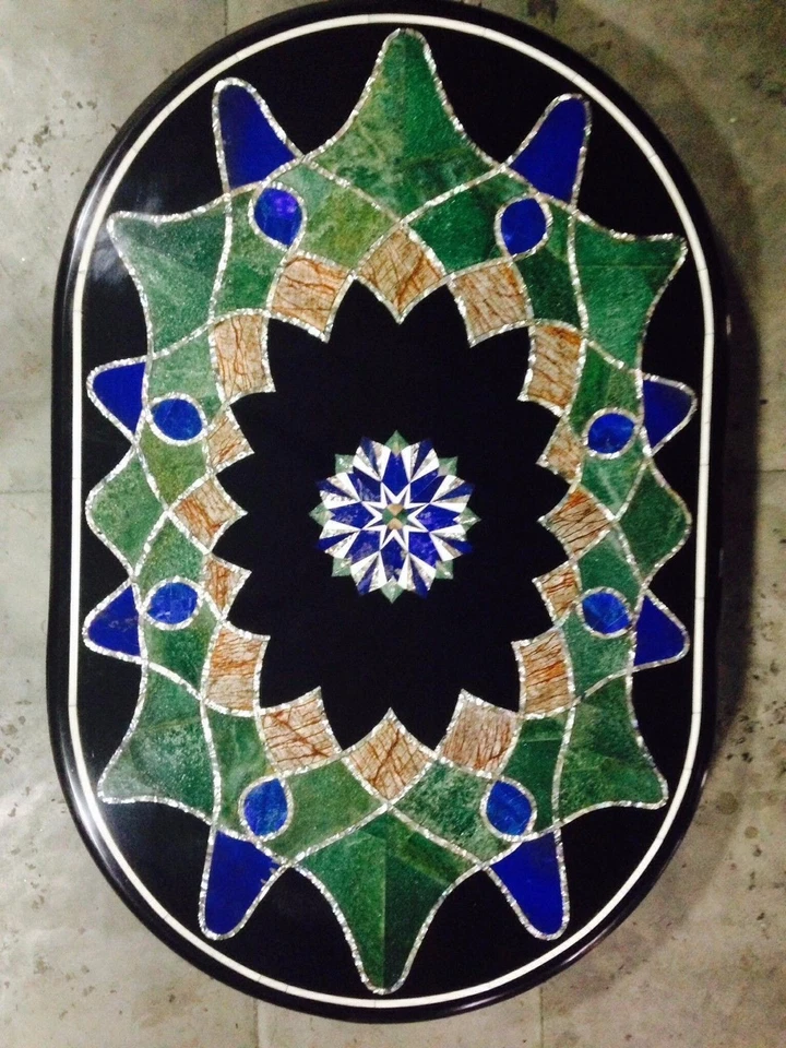 36" x 24" Marble Table Top Semi Precious Stones Handicraft Inlay Work - Image 1 of 1