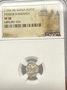 RUSSIA Tsar Fyodor Ivanovich “The Blessed” 1584-1598 SILVER KOPEK Coin NGC XF45 - Picture 1 of 3