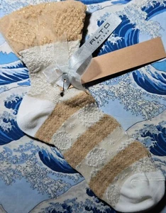 Alto Milano Womens Short Socks Lurex Embroidered Stripe Cream Large UK 5-7 39-41 - Picture 1 of 4