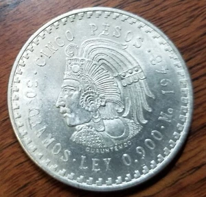 Mexico 5 Pesos 1948 90.0% Fine Silver - Picture 1 of 2