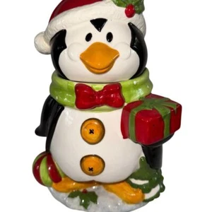 David's Cookies Festive Penguin Cookie Jar Holiday Decor Multicolor 9" - Picture 1 of 12