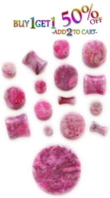 Par de tapones de piedra de ágata fucsia rosa 8g-25mm Medidores de doble llamarada Orgánico Oreja 2194 Foto 1 de 2