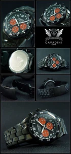 Chronograph Men's Watch CAVADINI CV-840 Stainless Steel Black Plated Orange Eyes - Picture 1 of 1