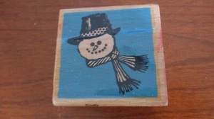 VAP! SCRAP~FROSTY the SNOWMAN Rubber Stamp on Wood~2" Square - Picture 1 of 3
