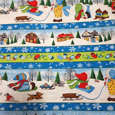 Snow Babies BTY Bonijean South Sea Imports Christmas Scenic Stripe - Image 1 of 4