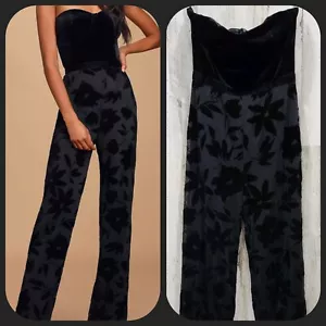 LULUS Love About It Black Velvet Strapless Jumpsuit**Classy Size LARGE**NWOT** - Picture 1 of 12