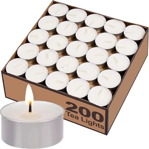 Tea Light Candles Bulk 200 Pack - Unscented, Smokeless, 4.5+ Hour Burn for Home - Picture 1 of 5