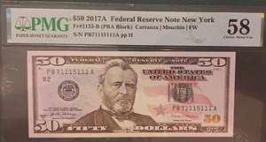 Ext Error Rare $50 2017A U.S.A. F. R. Note S#PB 71-11-51-11 A Misaligned PMG 58 - Picture 1 of 4