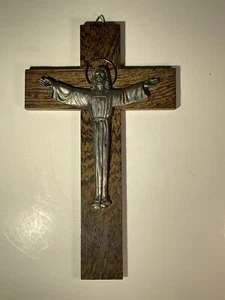 VINTAGE JESUS RISEN on THE WOODEN CROSS W/ HALO Pewter Wall Hanging 8” - Picture 1 of 24
