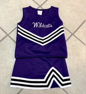 Childs 4-8 Purple & White Wildcats Logo Cheerleader Cheerleading Uniform Set NWT - Picture 1 of 1