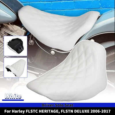 White PU Leather Driver Solo Seat For Harley Heritage Softail FLSTC Deluxe FLSTN Foto 1 de 4