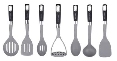 Set Of 7 Stainless Steel Nylon Silicone Coated Kitchen Spoons with Easy Grip - Image 1 of 4